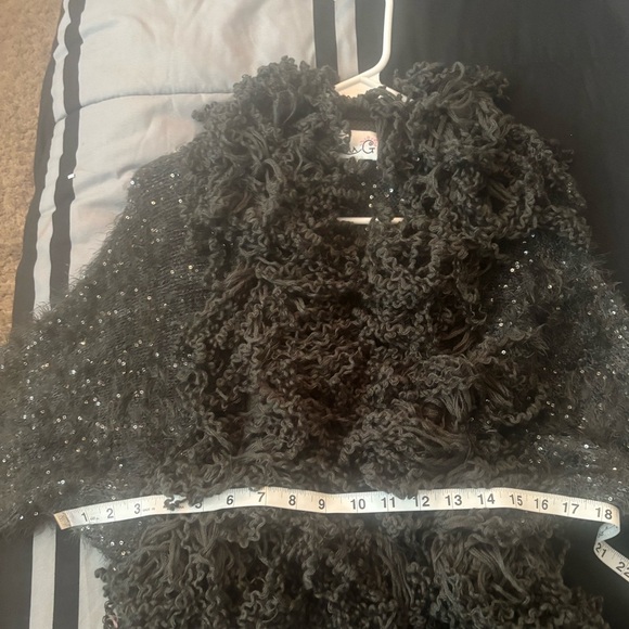 Vintage Cardigan Womens S/M Grey Whimsigoth Sequin Fringe Knit Shawl Boho Glam - Picture 6 of 9